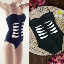 Fashion Sexy Color Spliced Crossover One-piece Bikini Swimsuit 