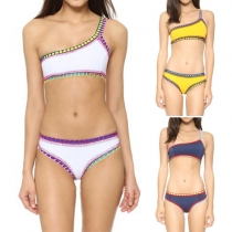 Fashion Sexy Colorful One-shoulder Two-piece Bikini Set