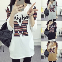 Fashion Casual Letters Printed Long Sleeve Slim Fit Tops