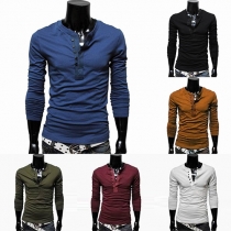 Fashion Casual Solid Color Single-breasted Long Sleeve Tops 