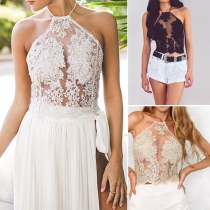 Fashion Sexy Solid Color Lace Hollow Out Tank Tops