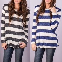 Fashion Casual Striped Long Sleeve Back Button Slim Fit Tops 