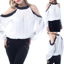 Fashion Elegant Cold Shoulder Long Sleeve Chiffon Tops 