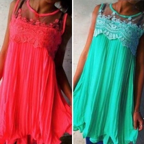 Fashion Sexy Solid Color Gauze Lace Sleeveless Chiffon Dress 