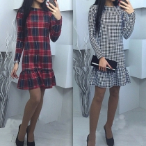 Fashion Elegant Lattice Long Sleeve Flouncing Dress 
