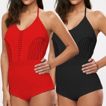 Fashion Sexy Solid Color Double Gauze Halter One-piece Swimsuit 