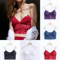Fashion Sexy Solid Color Lace Hollow Out Camisole Crop Top 