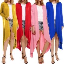 Fashion Casual Solid Color Long Sleeve Irregular Hemline Knit Cardigan 
