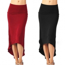Fashion Solid Color High Waist Irregular Hem Maxi Skirt