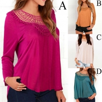 Fashion Casual Solid Color Hollow Out Long Sleeve Tops 