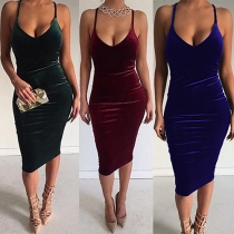 Fashion Sexy Solid Color Backless Sleeveless Bodycon Dress
