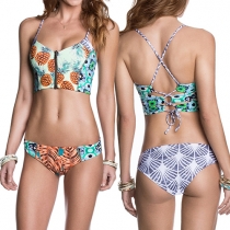 Fashion Sexy Floral Printed Two-piece Bikini Swimsuit 