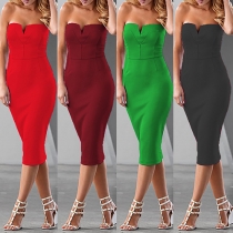 Fashion Sexy Solid Color Strapeless Bodycon Dress 
