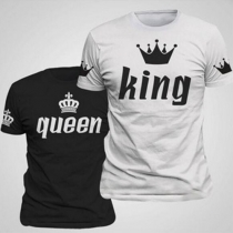 Fashion Casual Crown Letters Printed Round Neck Long Sleeve Couple T-shirt 