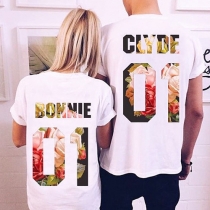 Fashion Casual Letters Printed Short Sleeve Couple T-shirt 
