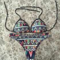 Retro Printed Halter Bikini Set