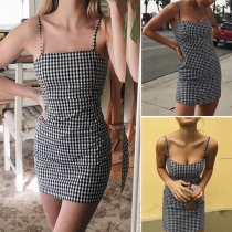 Sexy Backless Slim Fit Plaid Sling Dress