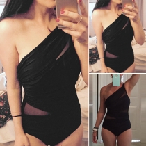 Sexy One-shoulder See-through Gauze Spliced One-piece Swimsuit