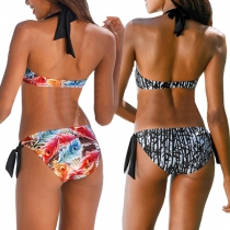 Sexy Printed Push-up Halter Bikini Set