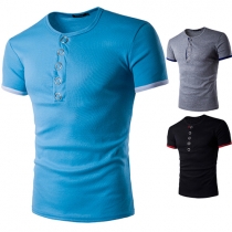 Fashion Contrast Color Short Sleeve Round Neck Men's T-shirt