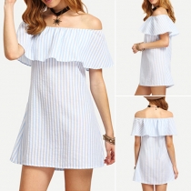 Sexy Off-shoulder Ruffle Striped Dress