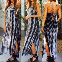 Sexy Backless Slit Hem Printed Sling Maxi Dress