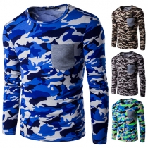 Fashion Camouflage Printed Long Sleeve Round Neck Men's T-shirt