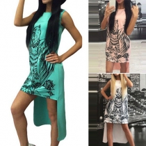 Chic Style Wings Printed Sleeveless High-low Hem Dress