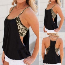 Sexy Backless Leopard Spliced Mock Two-piece Top