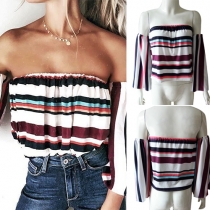 Sexy Off-shoulder Half Sleeve Striped Tops 