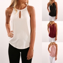 Fashion Solid Color High-low Hem Hollow Out Cami Tops  