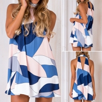 Sexy Off-shoulder Backless Sleeveless Printed Dress