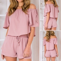 Sexy Off-shoulder Short Sleeve Crop Top + Shorts Two-piece Set