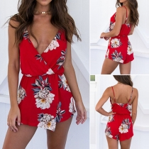 Sexy Backless Deep V-neck Printed Cami Rompers