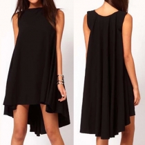 Fashion Solid Color Sleeveless Round Neck High-low Hem Dress