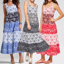 Fashion Sleeveless Round Neck Printed Maxi Dress