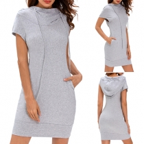 Casual Style Short Sleeve Hooded Slim Fit Sweatshirt Dress