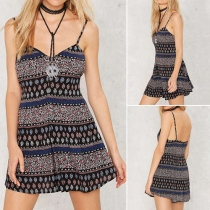 Sexy Backless V-neck Printed Cami Rompers