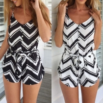 Sexy Backless V-neck Striped Printed Sling Rompers