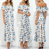 Sexy Off-shoulder Ruffle Printed Party Dress