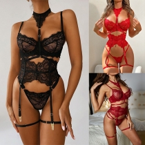 Sexy Solid Color Hollow Out Lace Spliced Bra