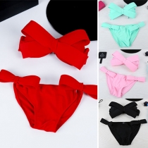 Sexy Solid Color Bowknot Bikini Set