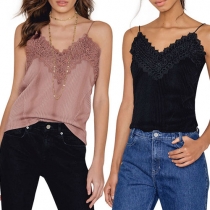 Sexy V-neck Hollow Out Lace Spliced Cami Top