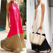 Bohemian Style Sleeveless Contrast Color Maxi Dress