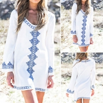 Fashion Long Sleeve Round Neck Relaxed-fit Printed Dress