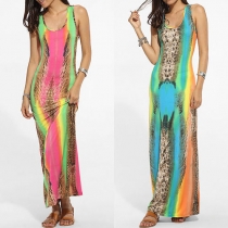 Sexy Backless Colorful Printed Sleeveless Maxi Dress