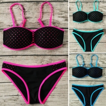 Sexy Contrast Color Hollow Out Spliced Bikini Set