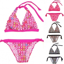 Sexy Letters Printed Lace-up Halter Bikini Set