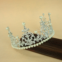 Fashion Rhinestone Pearl Inlaid Wedding Crown 