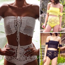 Fashion Sexy Off-shoulder Hollow out Ruffle Knit Two-piece Bikini Swimsuit